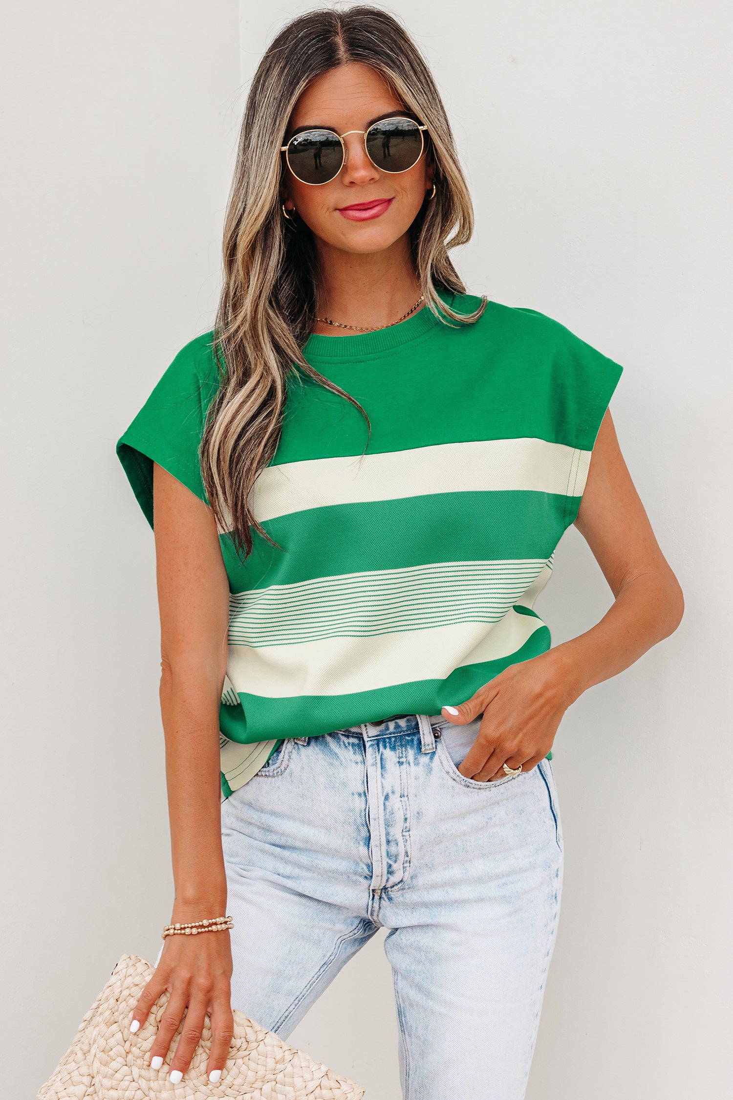 PRE-ORDER: Striped Crew Neck Cap Sleeve Tee