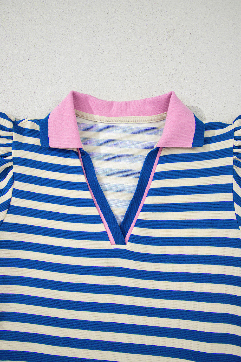 PRE-ORDER: Striped Ruffle Short Sleeve Pop of Color Neckline Dress