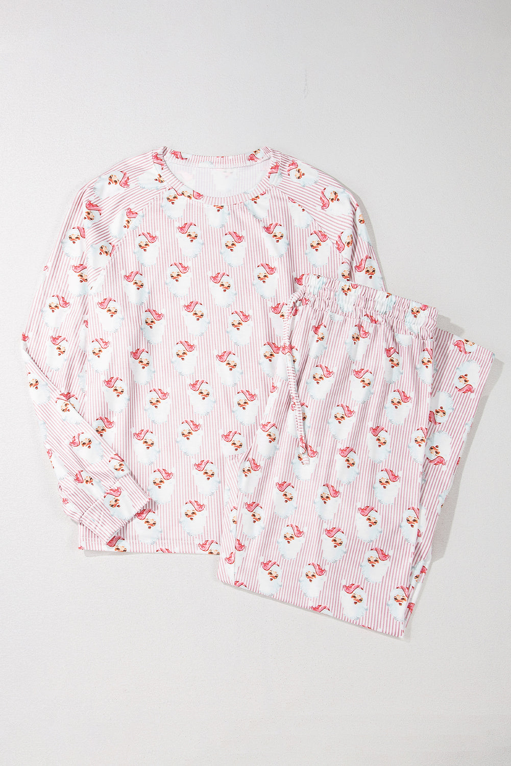 PRE-ORDER: Pink Santa Claus Striped Print Loose Fit Two Piece Set