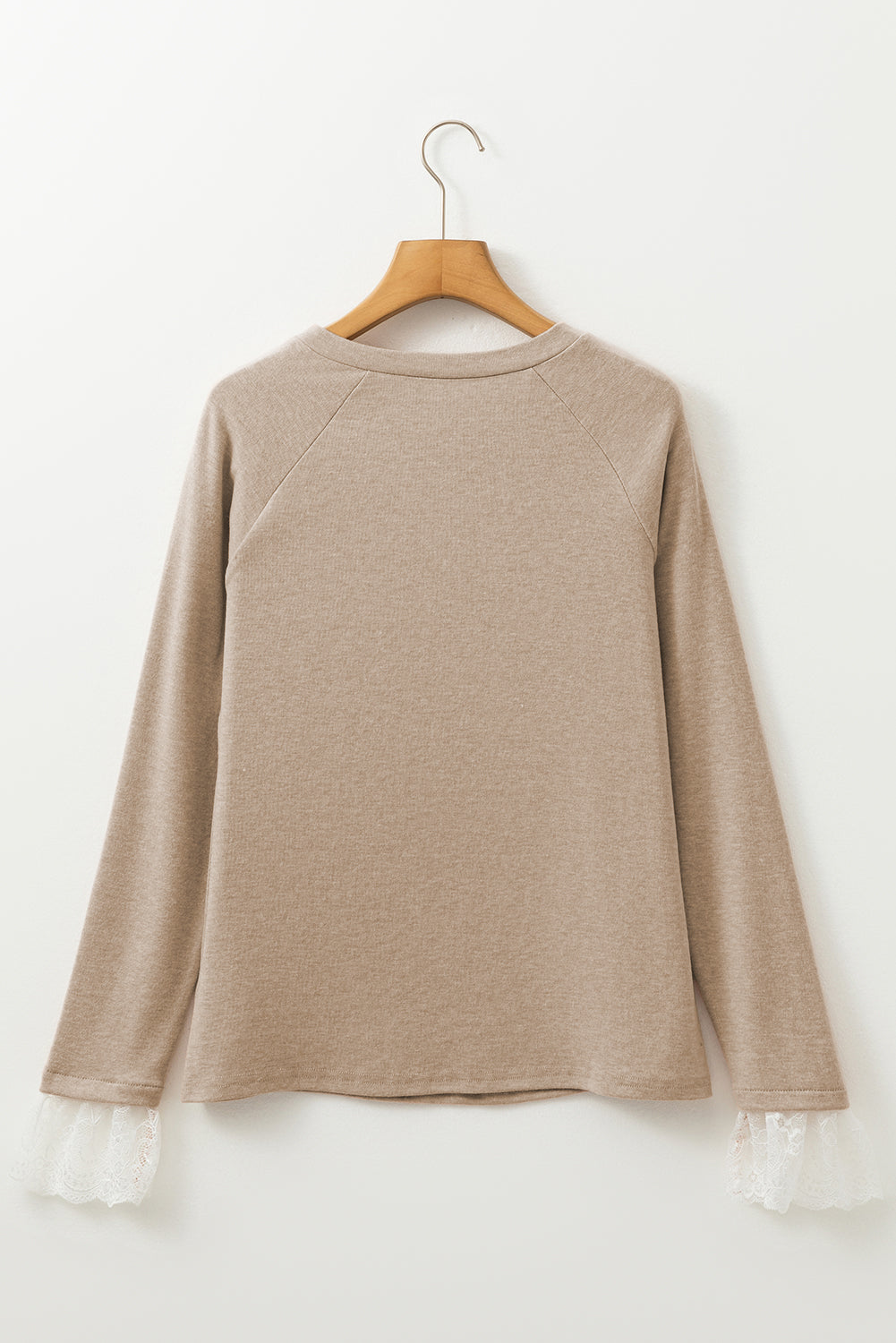 PRE-ORDER: Seam Detail Lace Contrast Cuffs Raglan Sleeve Top