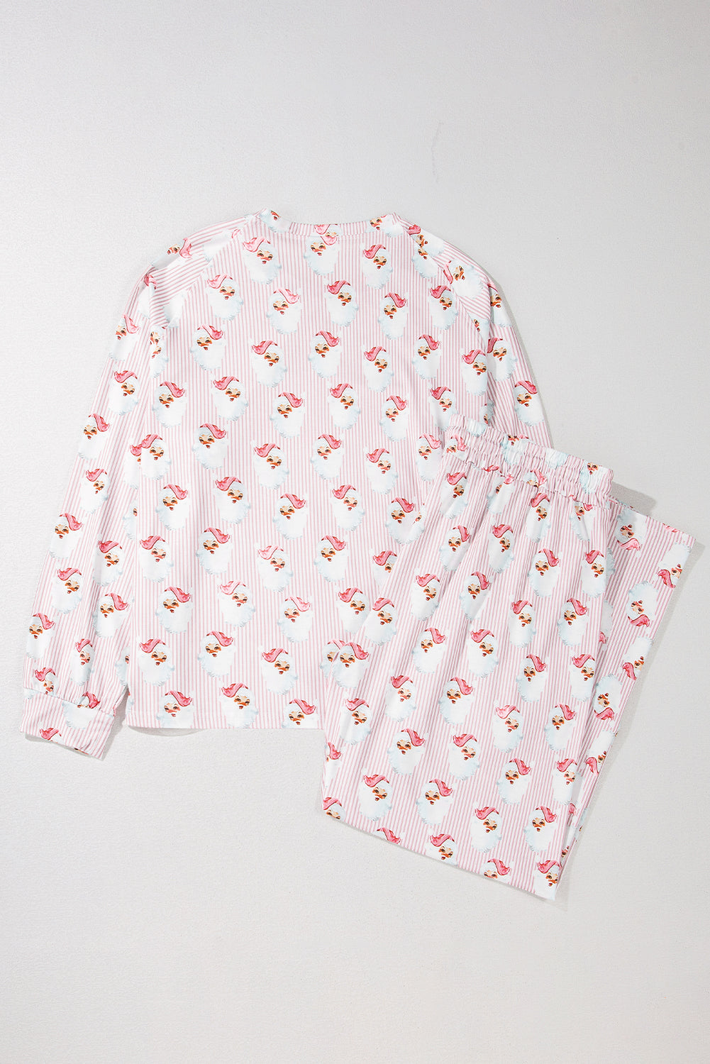 PRE-ORDER: Pink Santa Claus Striped Print Loose Fit Two Piece Set