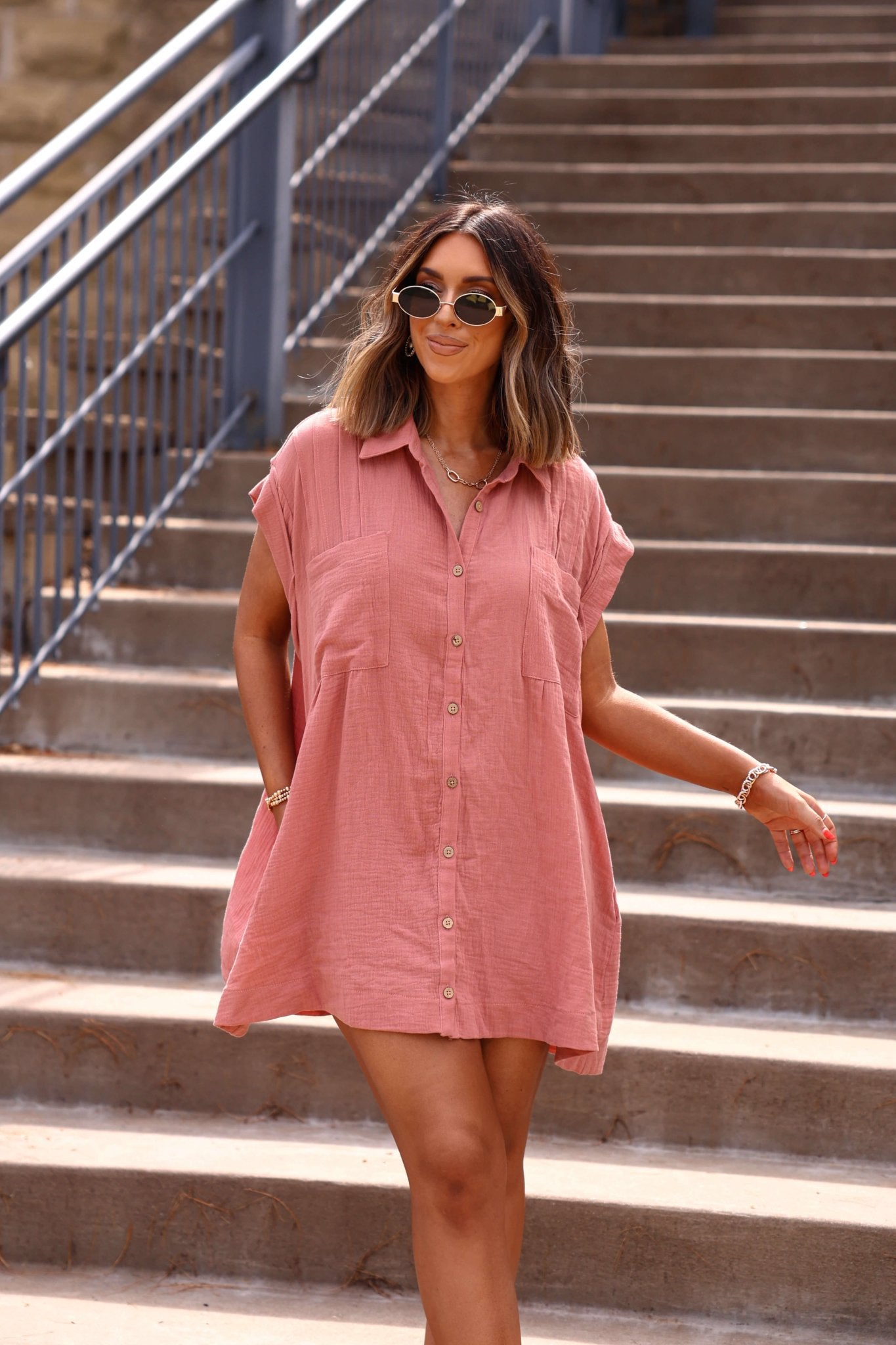 Clay Belle Button Down Tunic Mini Dress