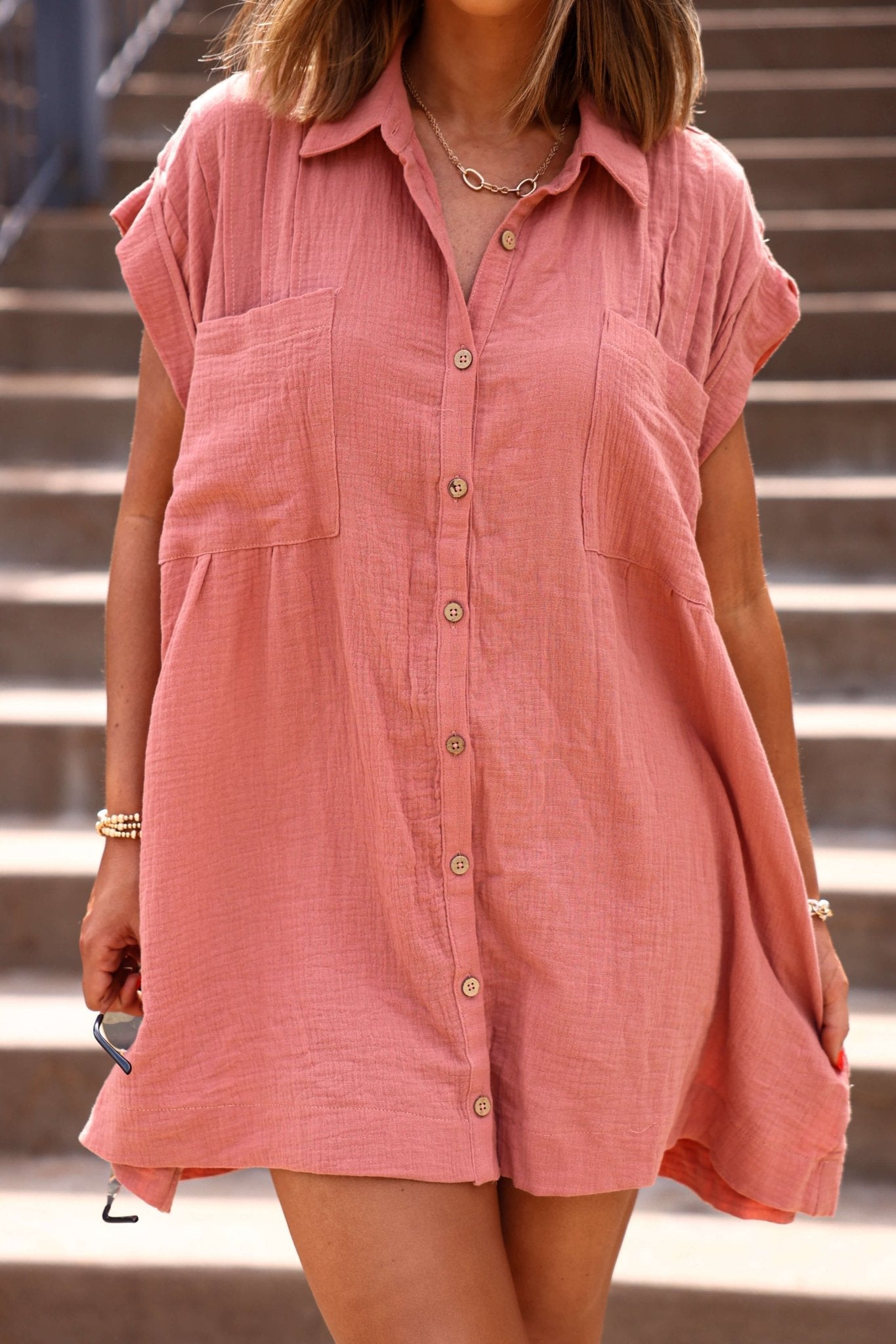 Clay Belle Button Down Tunic Mini Dress
