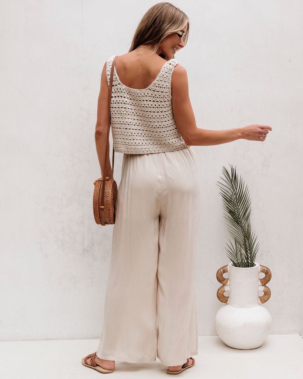 Cream Crochet Slit Jumpsuit