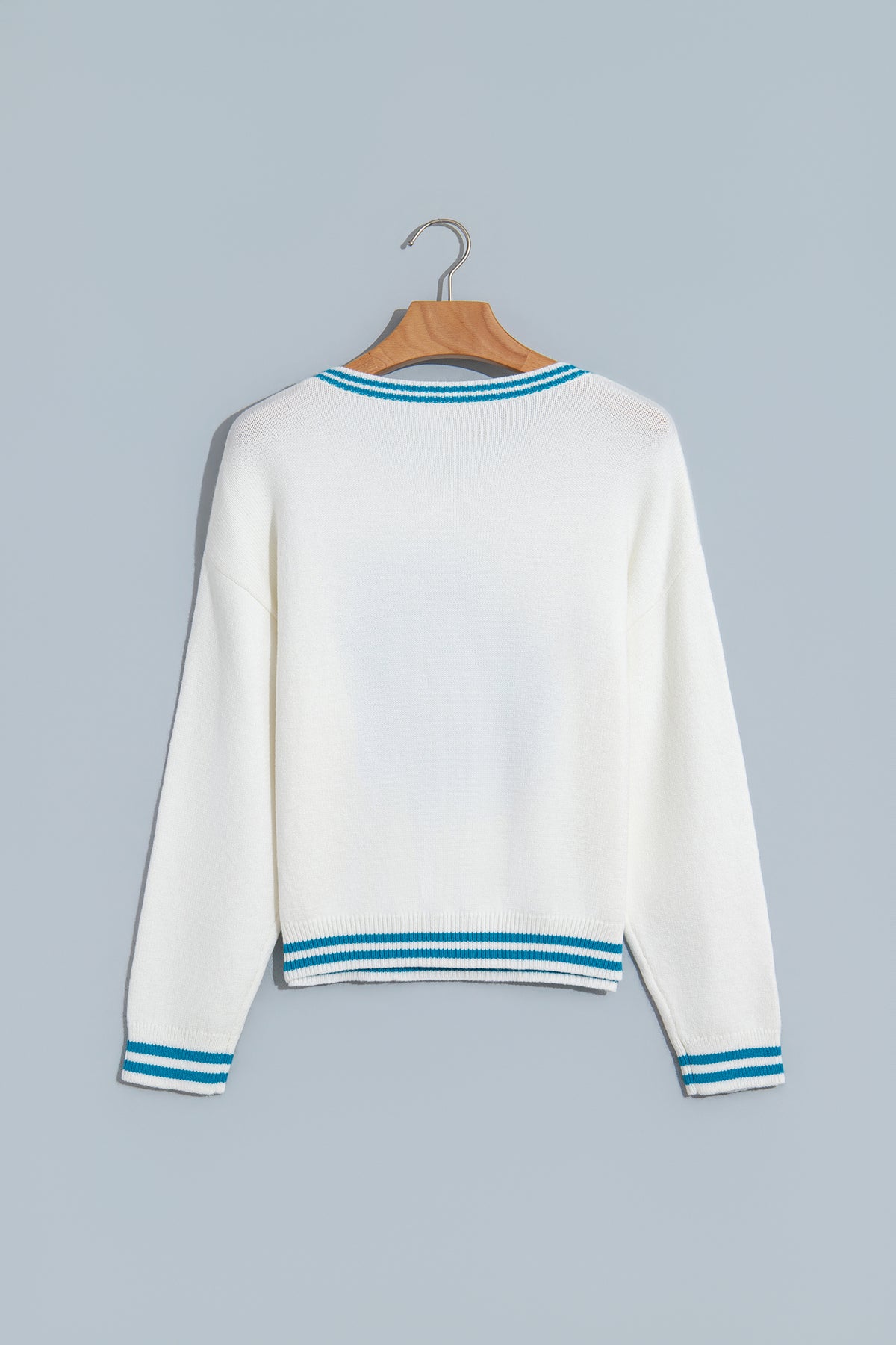 PRE-ORDER: Light Blue Bulldog Contrast Trim Round Neck Casual Sweater
