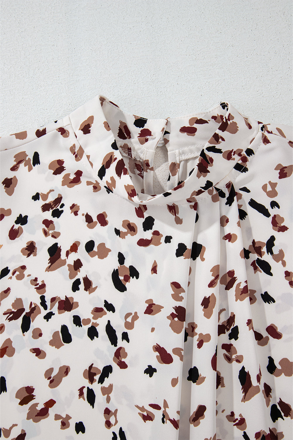 PRE-ORDER: Leopard Print Puff Sleeve Mock Neck Pleated Blouse