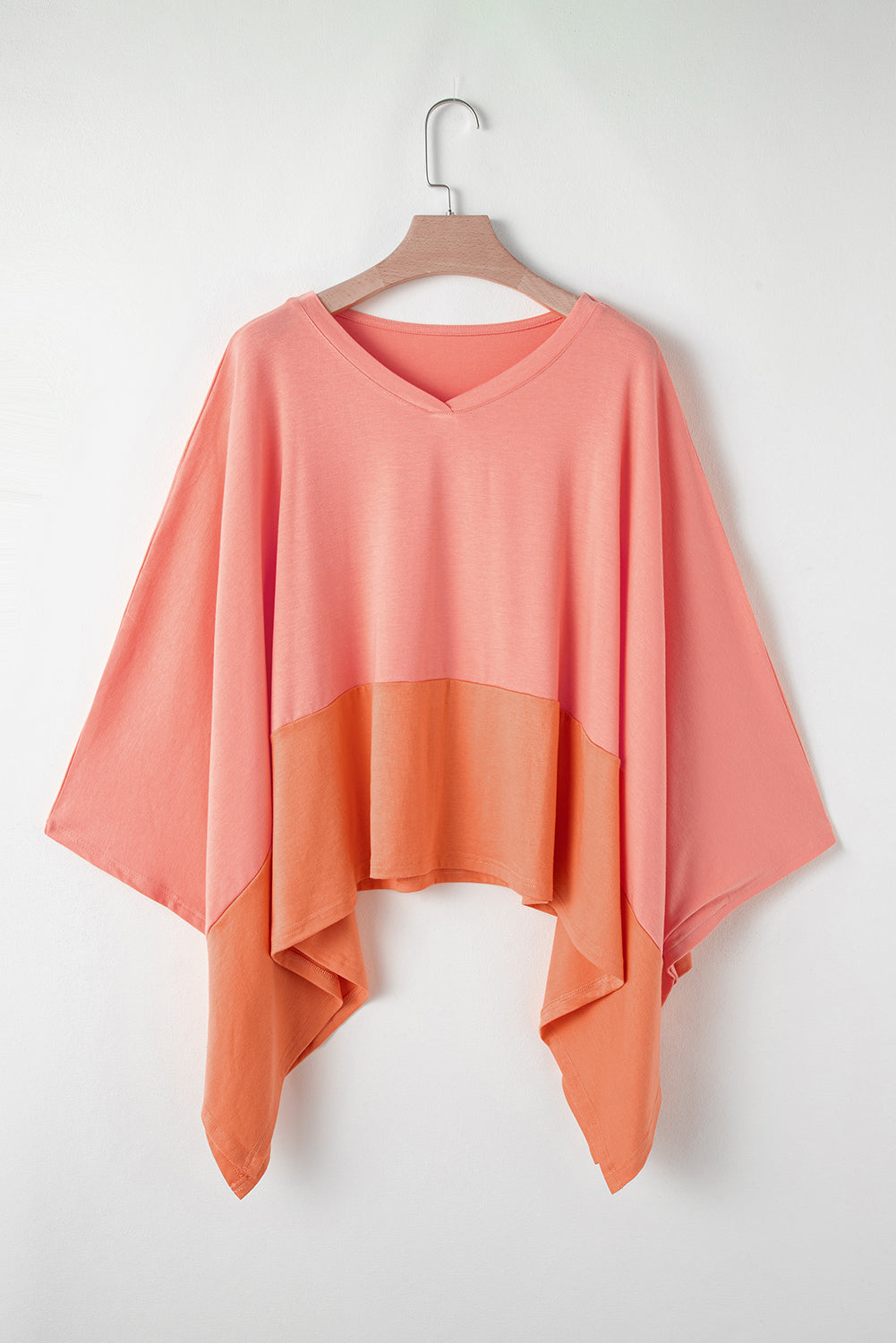 PRE-ORDER: Grapefruit Orange Colorblock V Neck Oversized Top