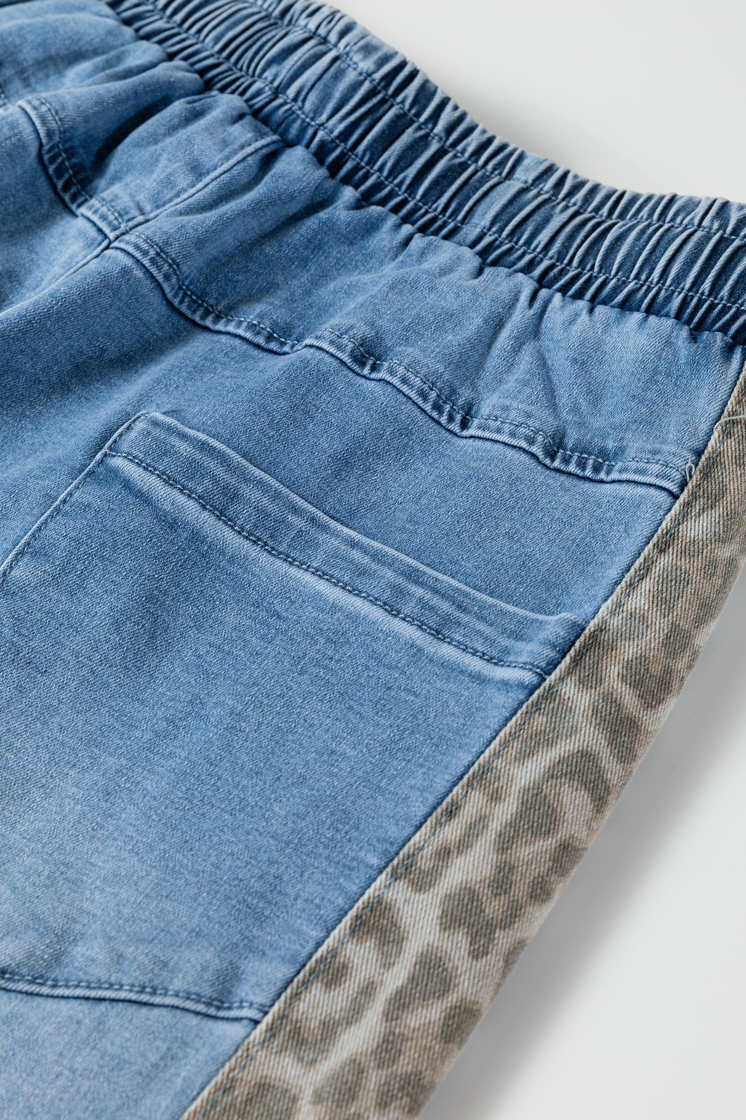 PRE-ORDER: Beau Blue Drawstring Elastic Waist Leopard Striped Side Panel Wide Leg Jeans