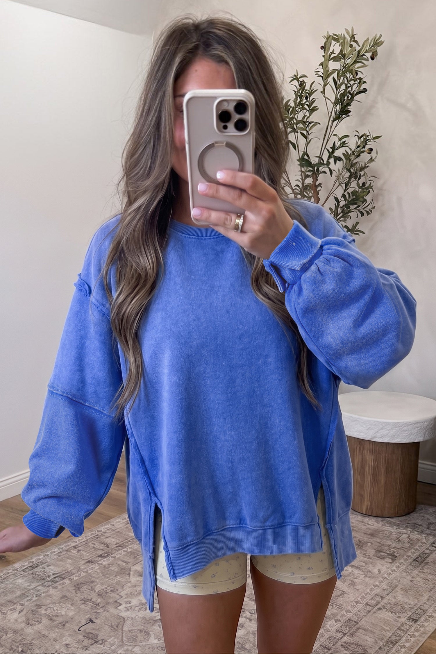 PRE-ORDER: Mineral Wash Split Hem Loose Tunic Sweatshirt