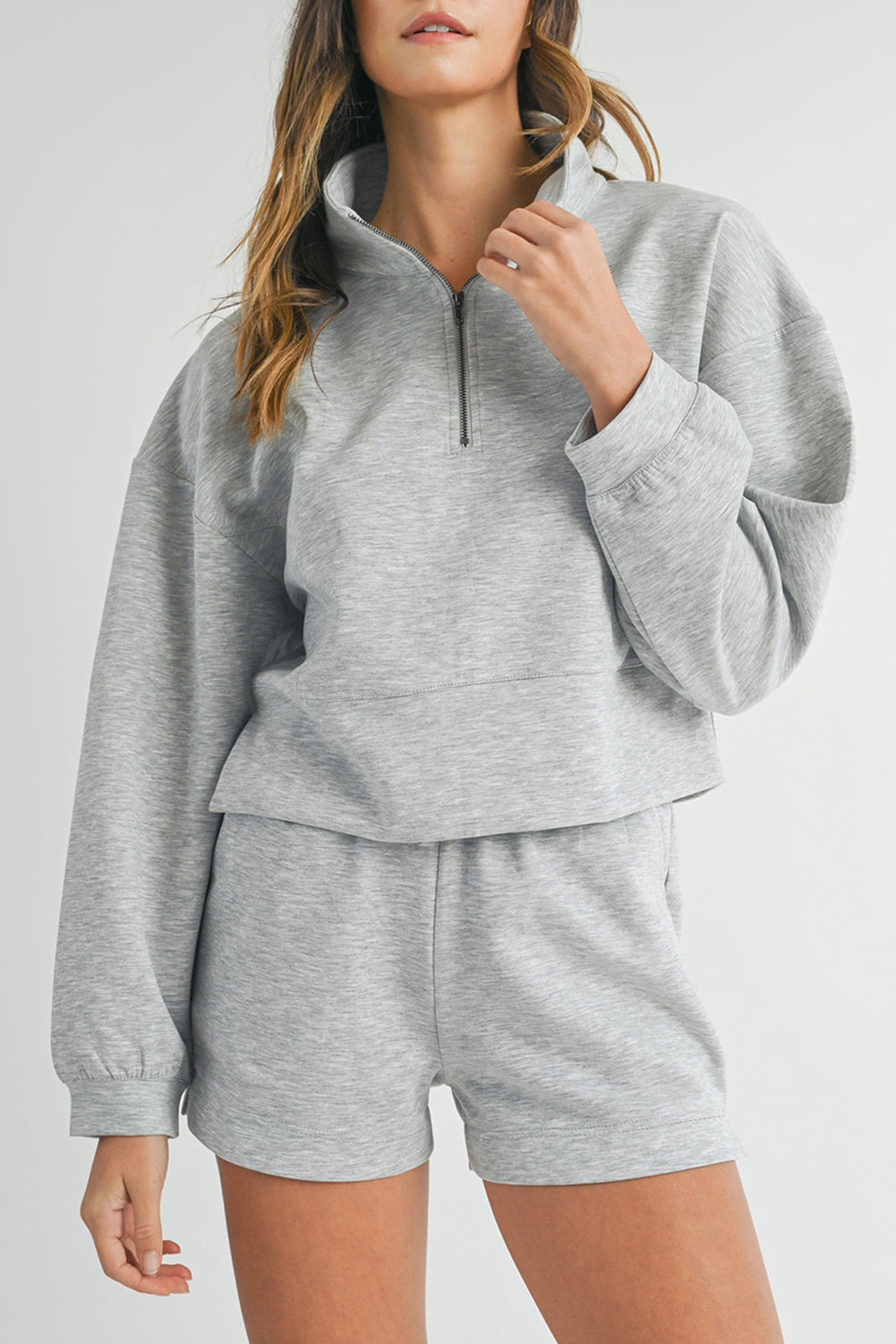 Light Grey Zipped Sweatshirt and Shorts Set