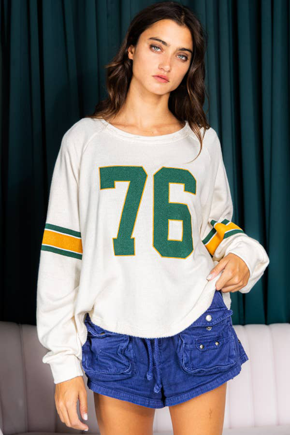 Number 76 Printed Retro Long Sleeve Top