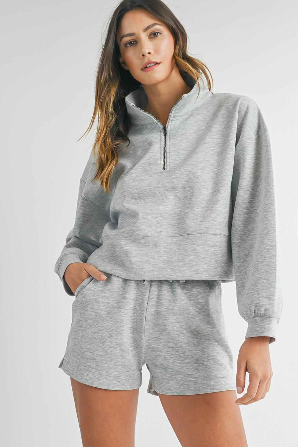 Light Grey Zipped Sweatshirt and Shorts Set