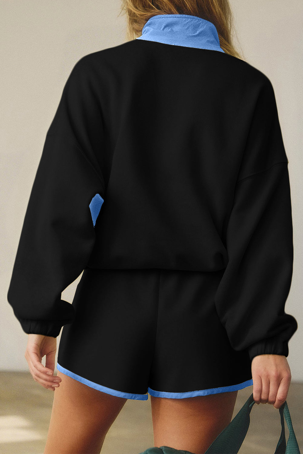 PRE-ORDER: Colorblock Patchwork Half Button Pullover and Shorts Outfit