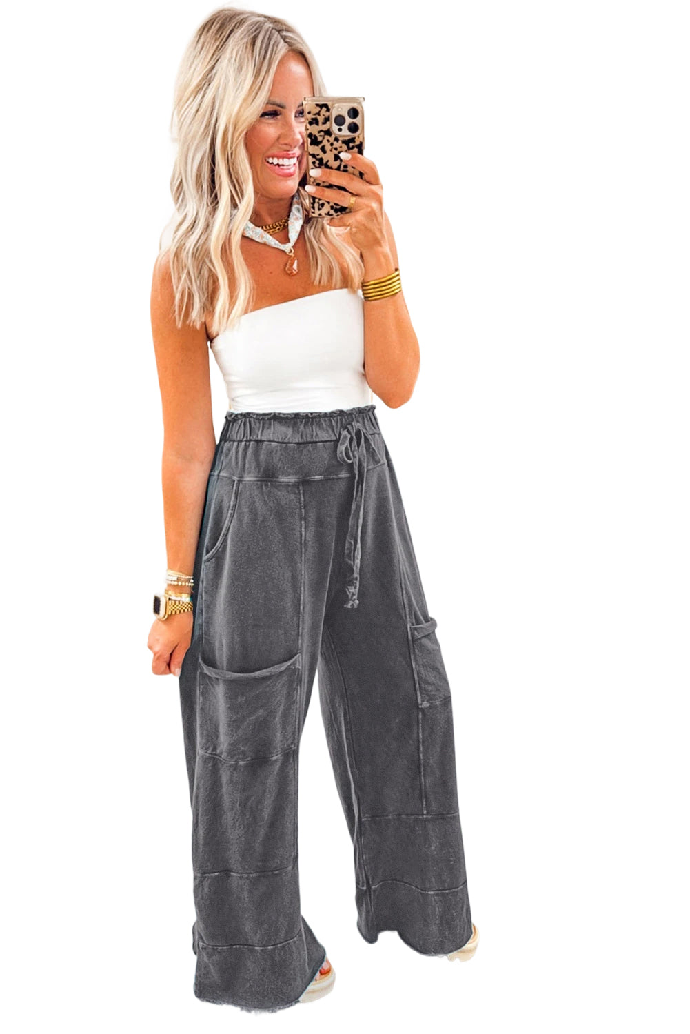 PRE-ORDER: Mineral Wash Knot High Waist Raw Hem Pants