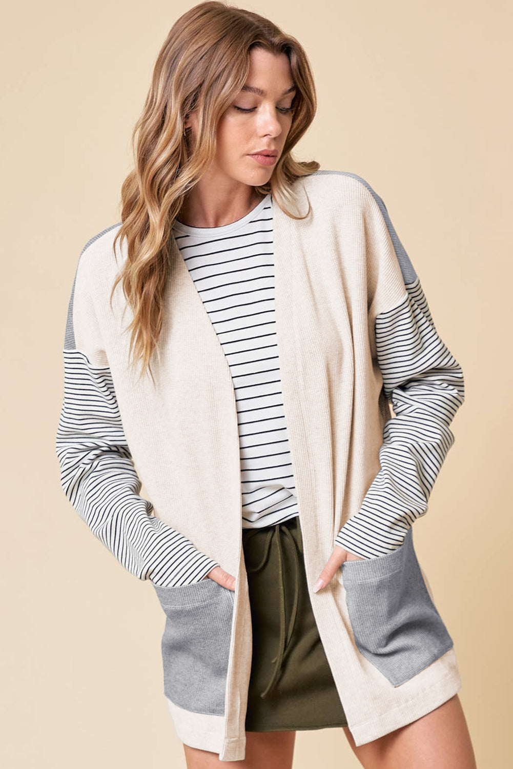 Striped Colorblock Patchwork Cardigan