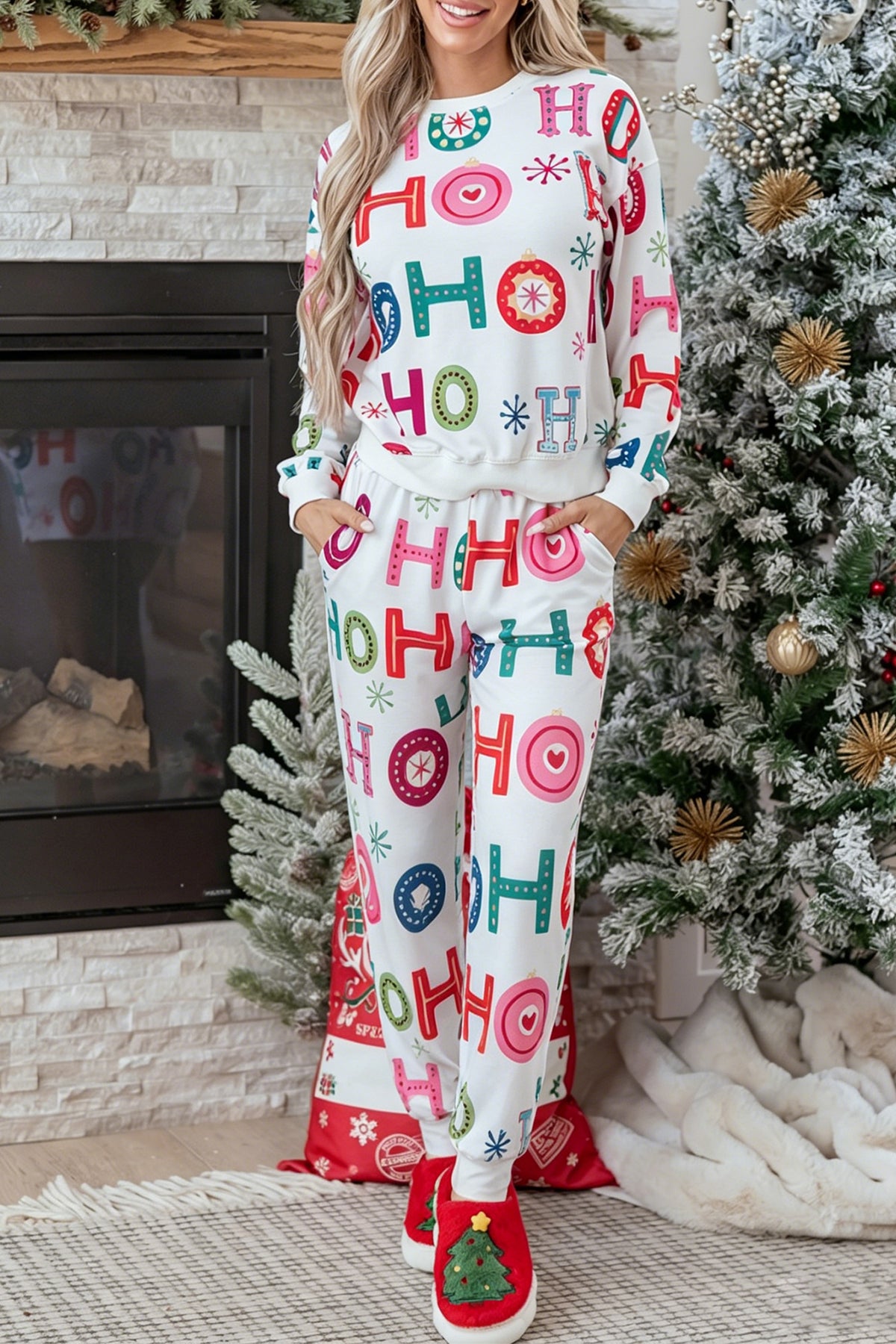 PRE-ORDER: Ho Ho Ho Print Long Sleeve Lounge Set