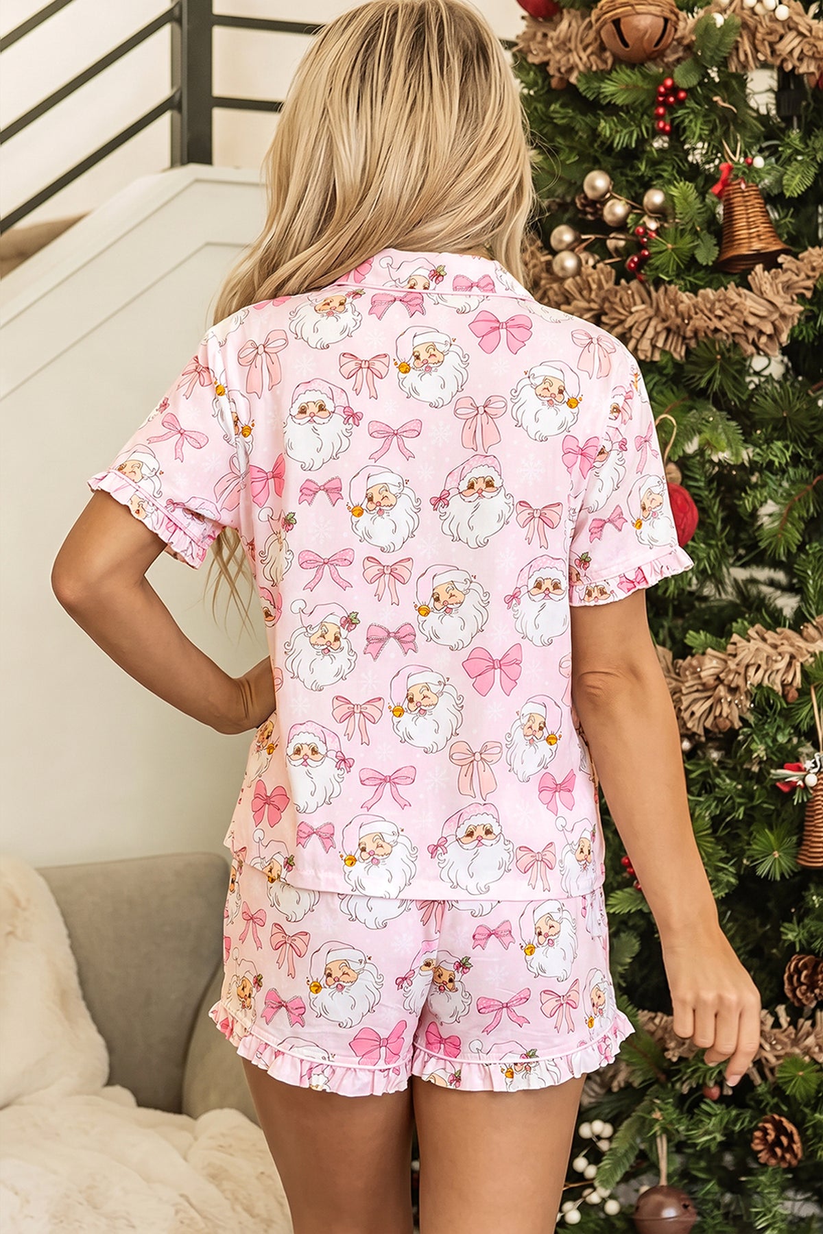 PRE-ORDER: Pink Santa Short Sleeve Lounge Set