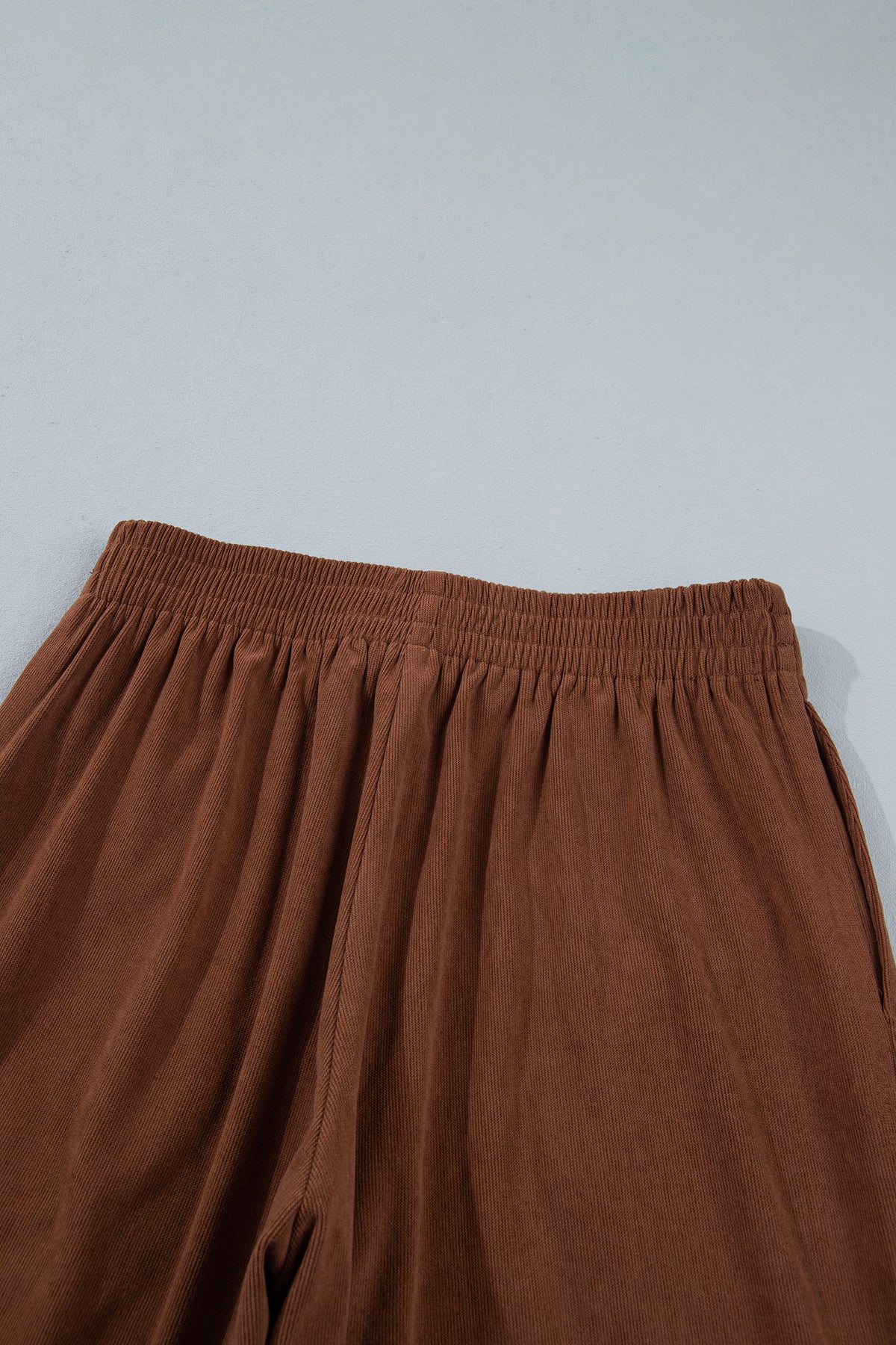 PRE-ORDER: Coffee Elastic Waist Straight Leg Ankle Length Corduroy Pants