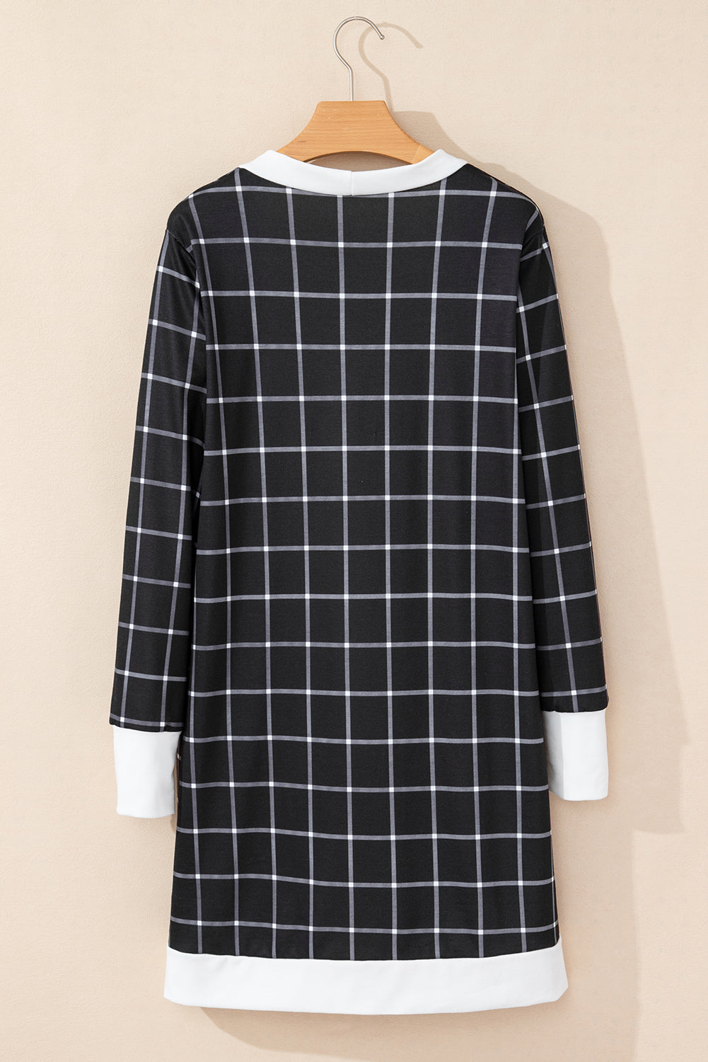 Black Plaid Colorblock Edge Cardigan with Pockets