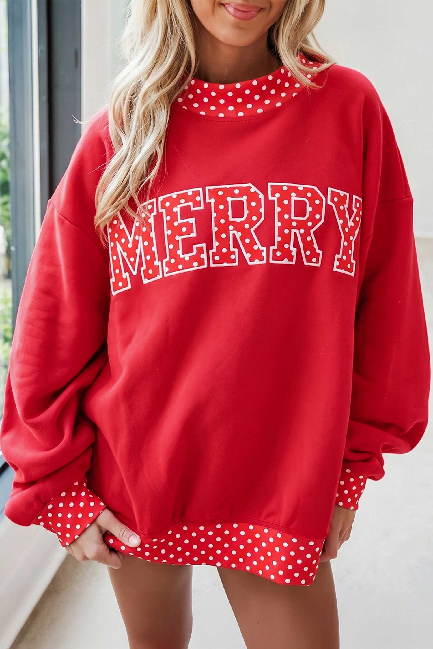 PRE-ORDER: Polka Dot Letter Contrast Trim Mock Neck Sweatshirt