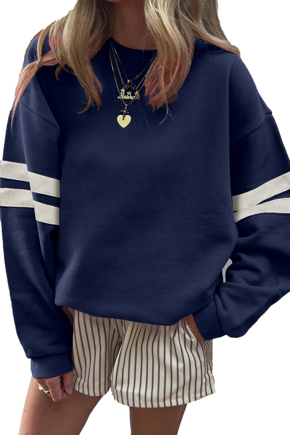 Preppy Striped Sleeve Loose Sweatshirt