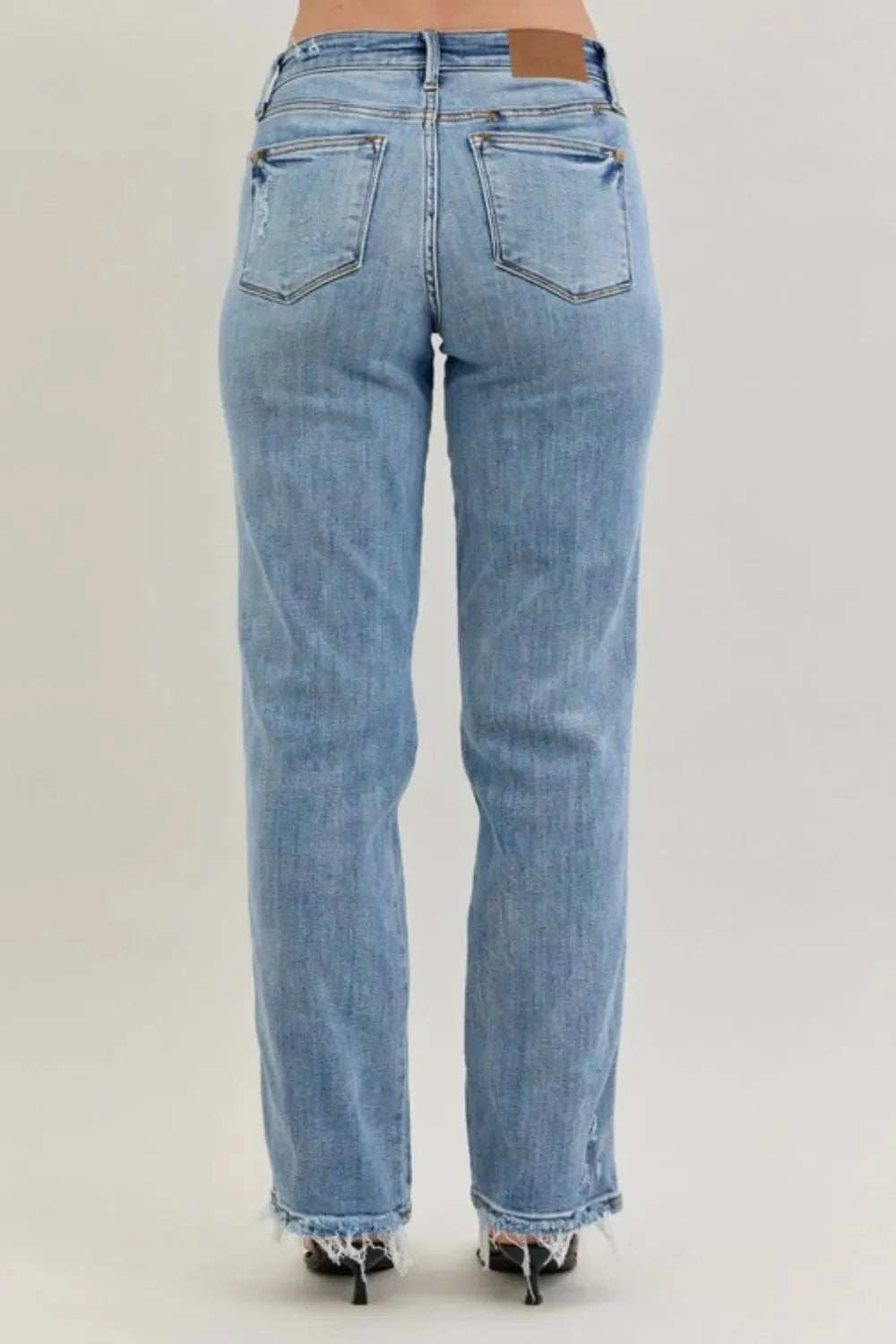 Frayed Hem Cell Phone Pocket Dad Jeans