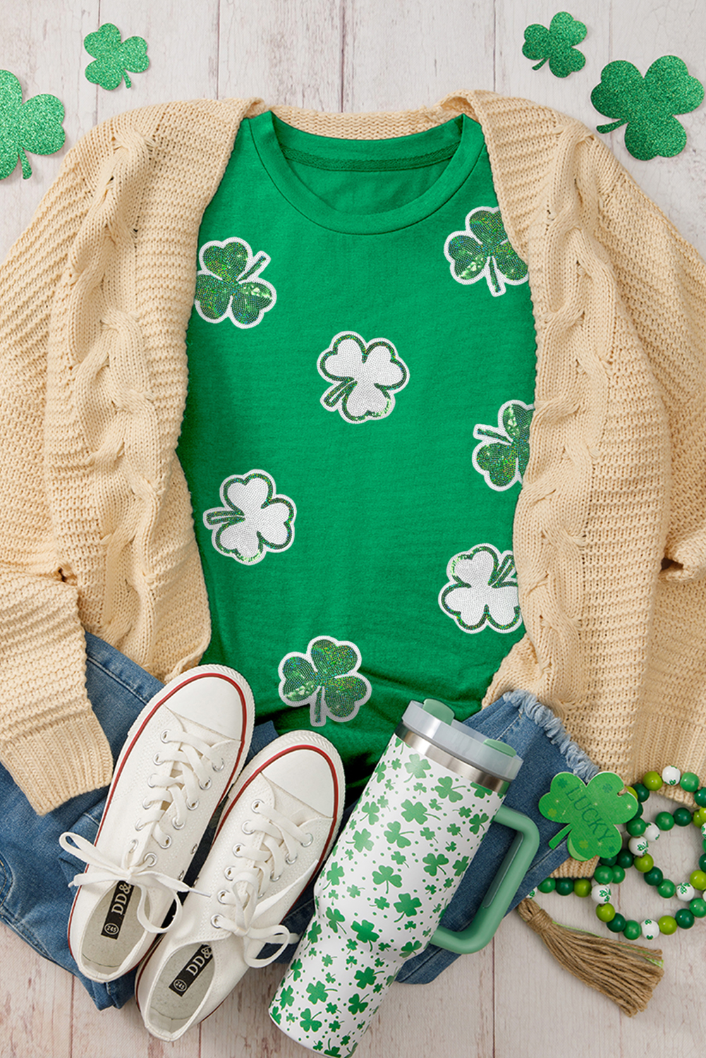 PRE-Order: St Patricks Sequin Clover Pattern T Shirt