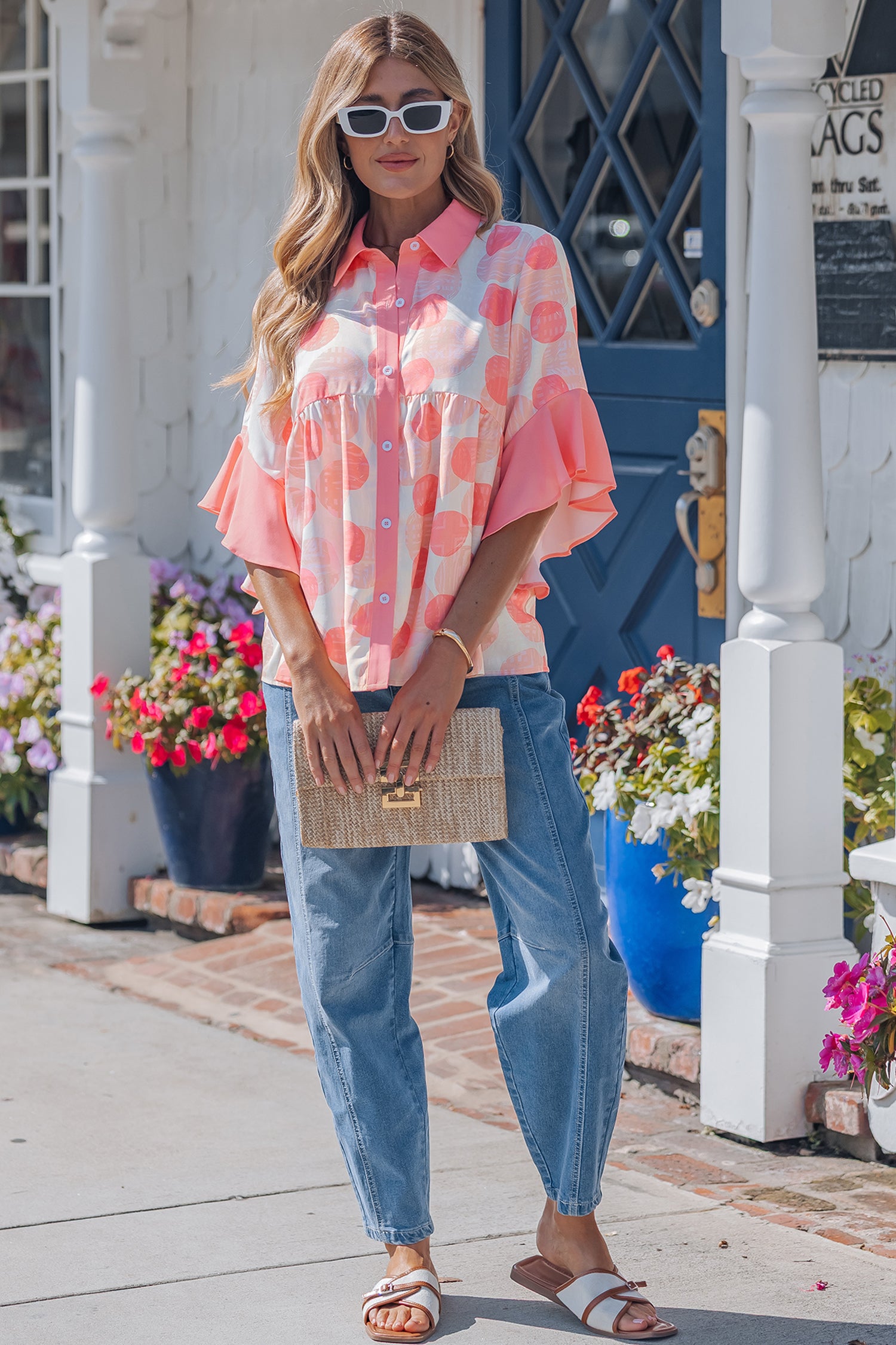 PRE-ORDER: Pink Double Polka Dot Ruffle Trim Babydoll Top