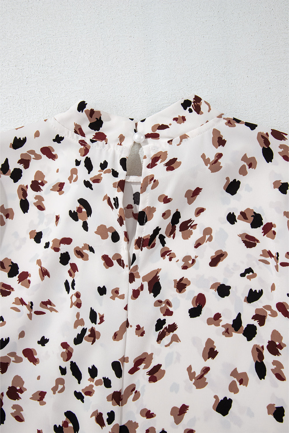 PRE-ORDER: Leopard Print Puff Sleeve Mock Neck Pleated Blouse