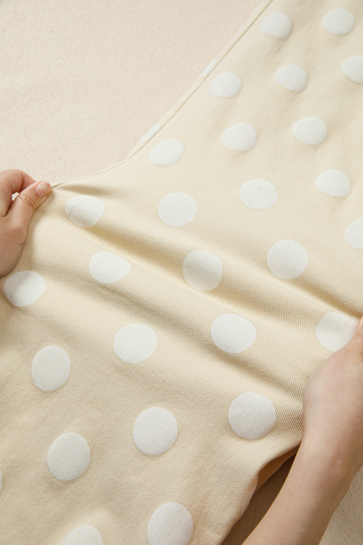 PRE-ORDER: Polka Dot Print Raw Hem Shift Jeans