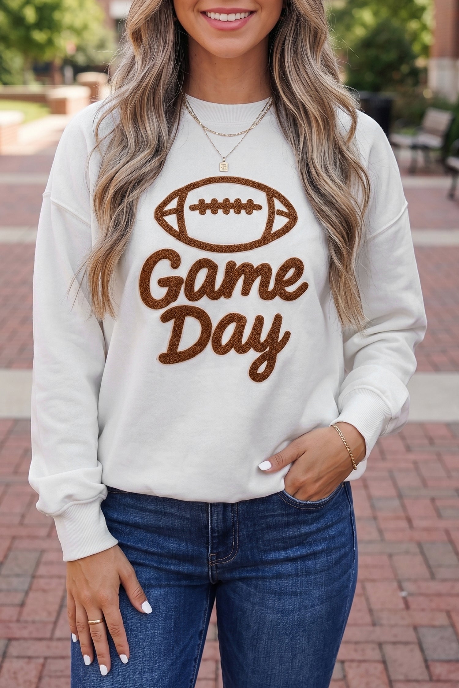 PRE-ORDER: White Embroidered Game Day Sweatshirt