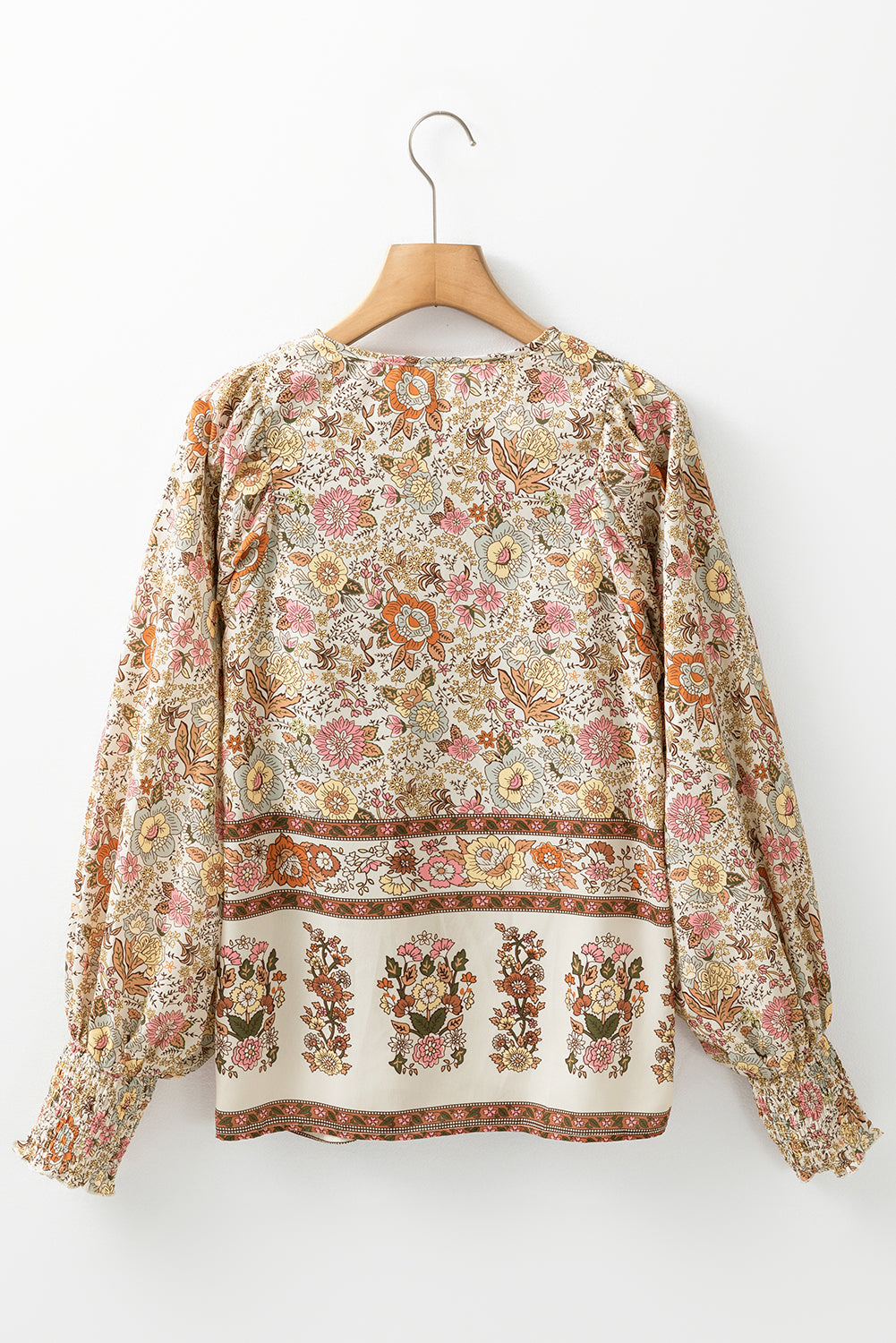 Floral Print Tie Neck Lantern Sleeve Blouse