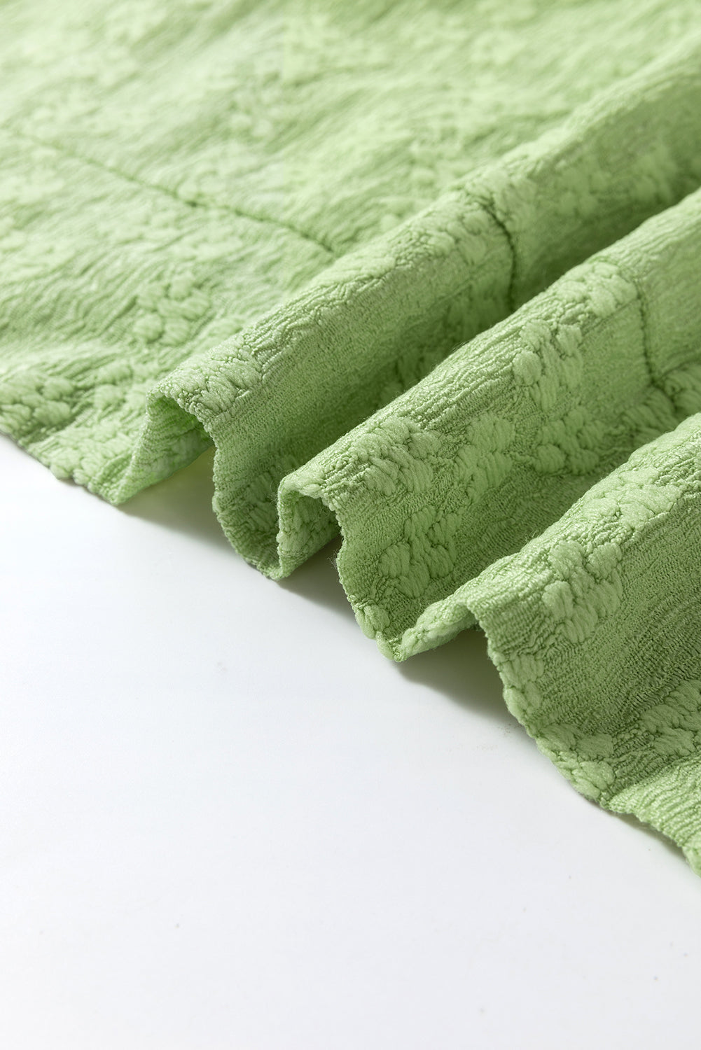 Light Green Textured Side Split Crew Neck Blouse