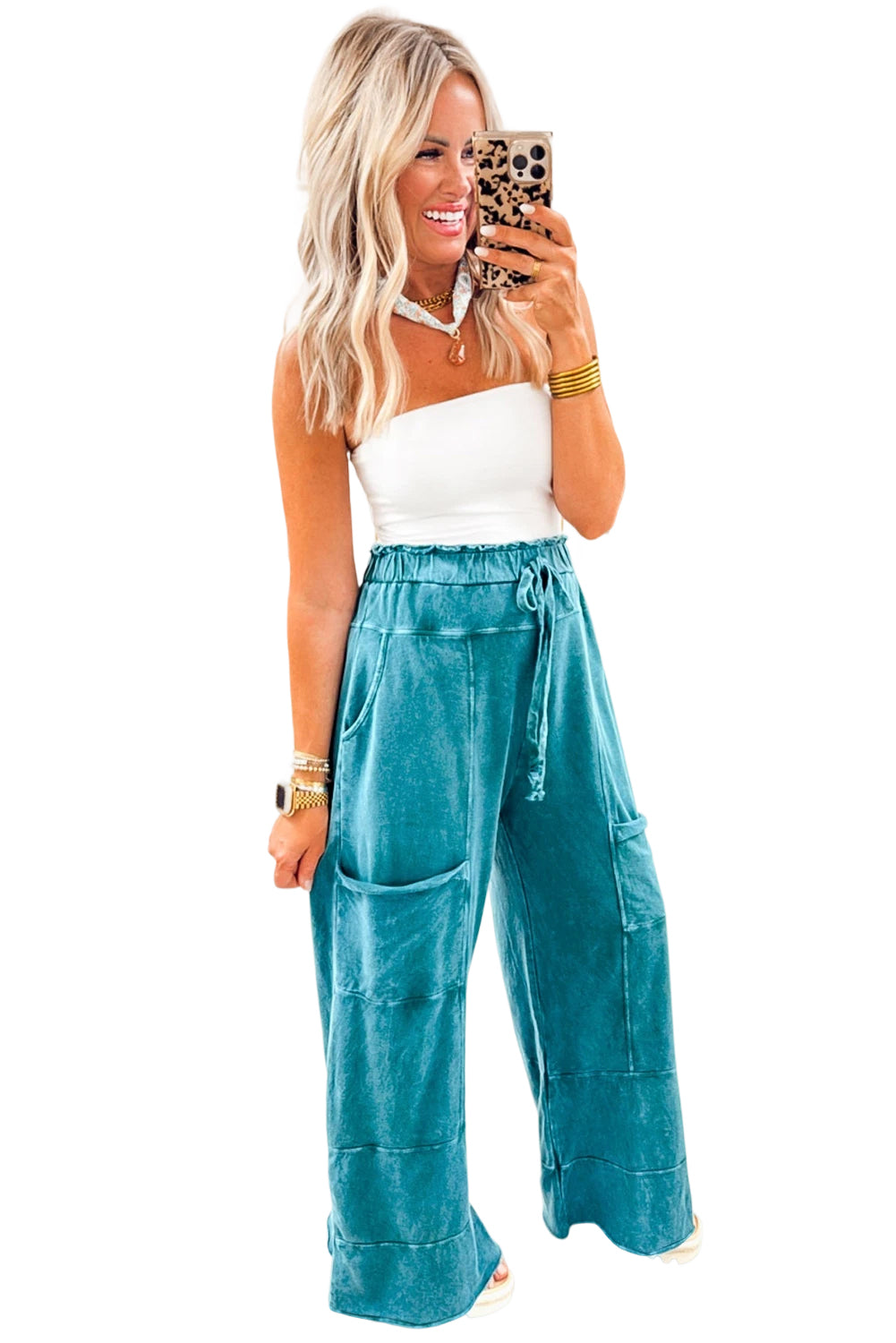 PRE-ORDER: Mineral Wash Knot High Waist Raw Hem Pants