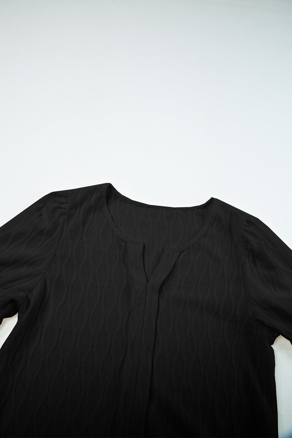 PRE-ORDER: Solid Color Textured Notched Neck Puff Sleeve Blouse