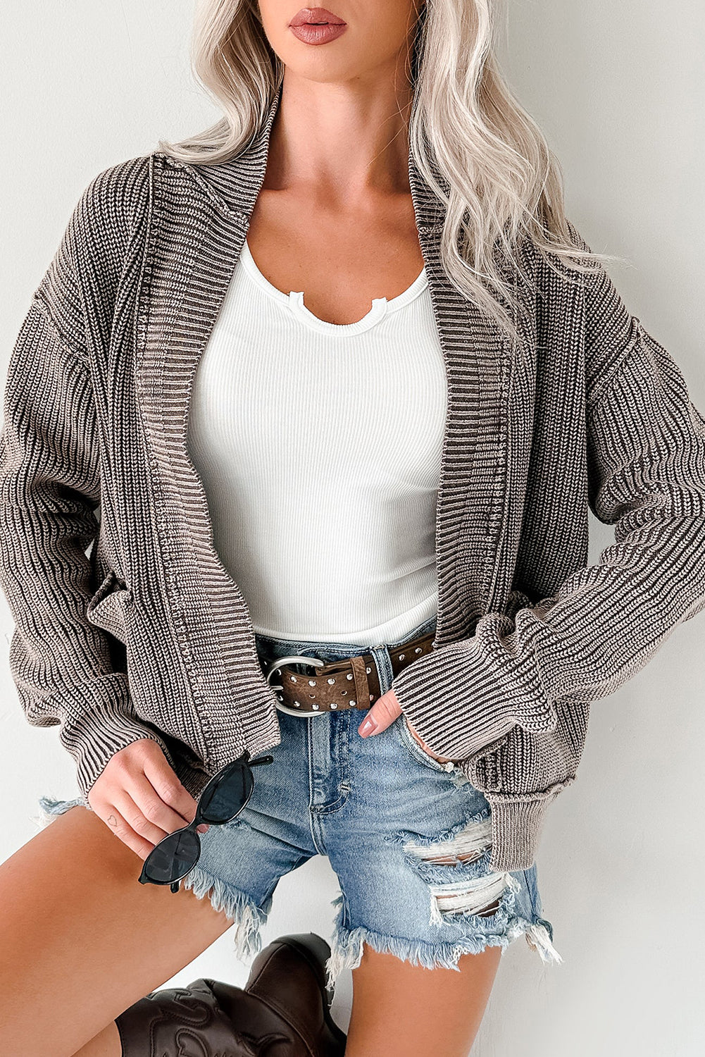 PRE-ORDER: Mineral Wash Exposed Seam Patchwork Knit Cardigan