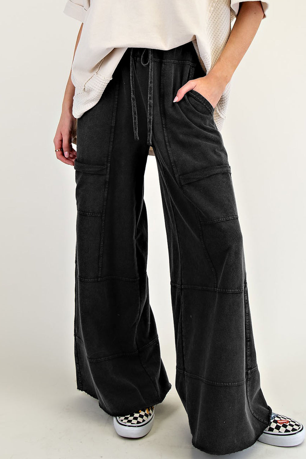 PRE-ORDER: Mineral Wash Exposed Seam Wide Leg Cargo Pants
