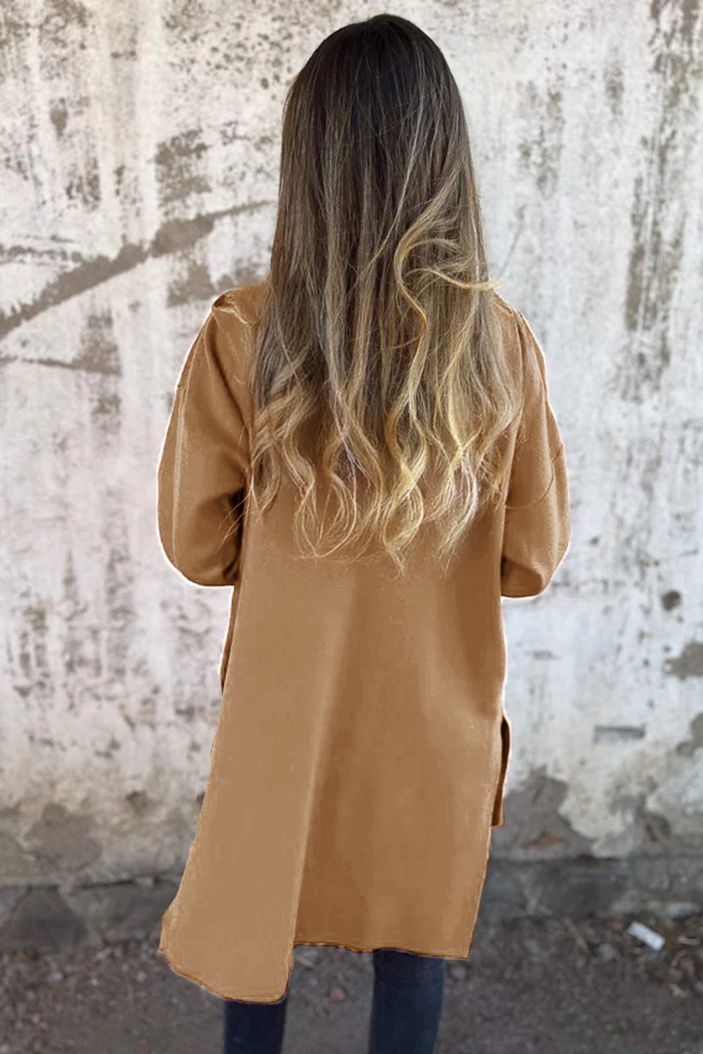 Light French Beige Casual Zip up Hooded Coat