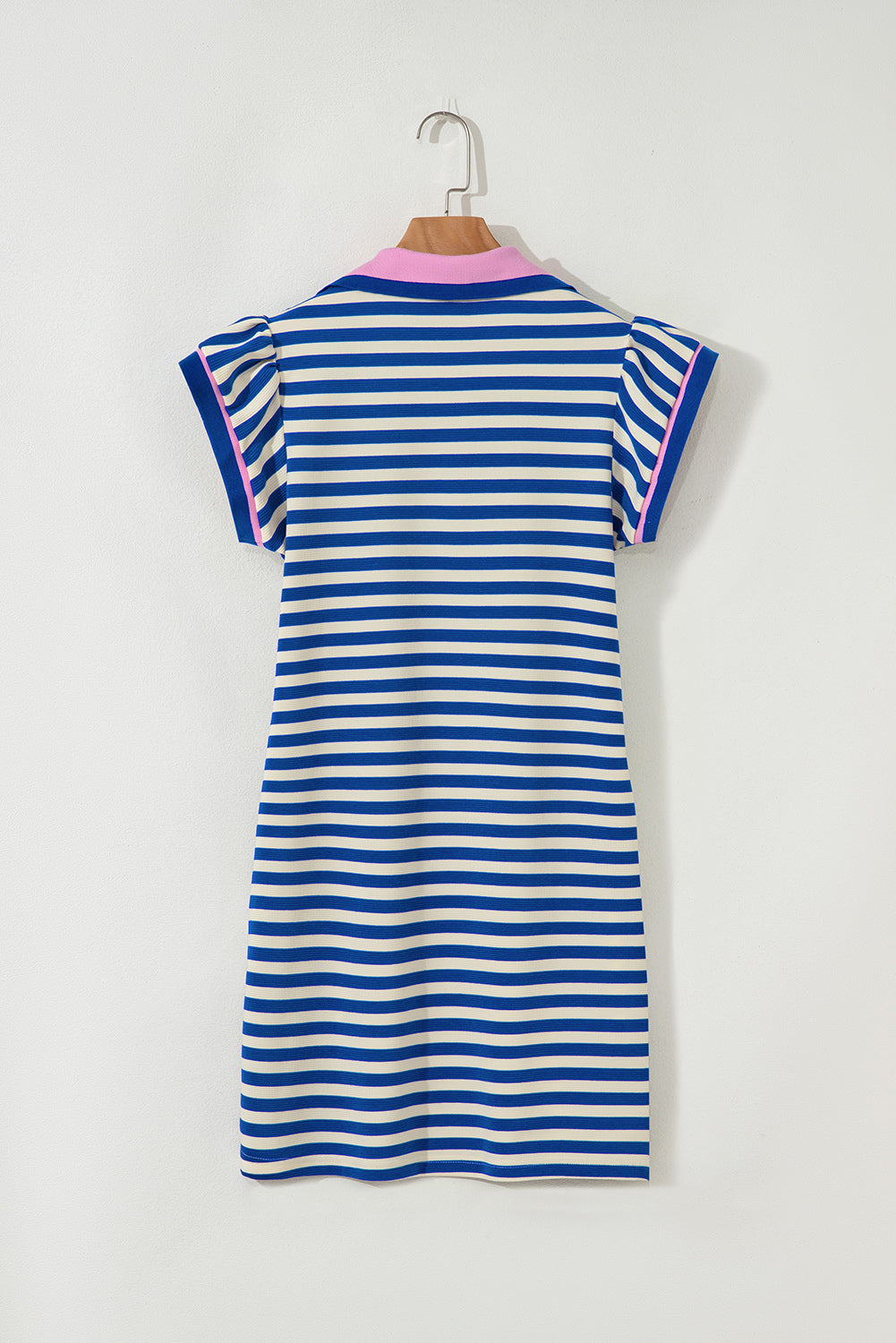 PRE-ORDER: Striped Ruffle Short Sleeve Pop of Color Neckline Dress