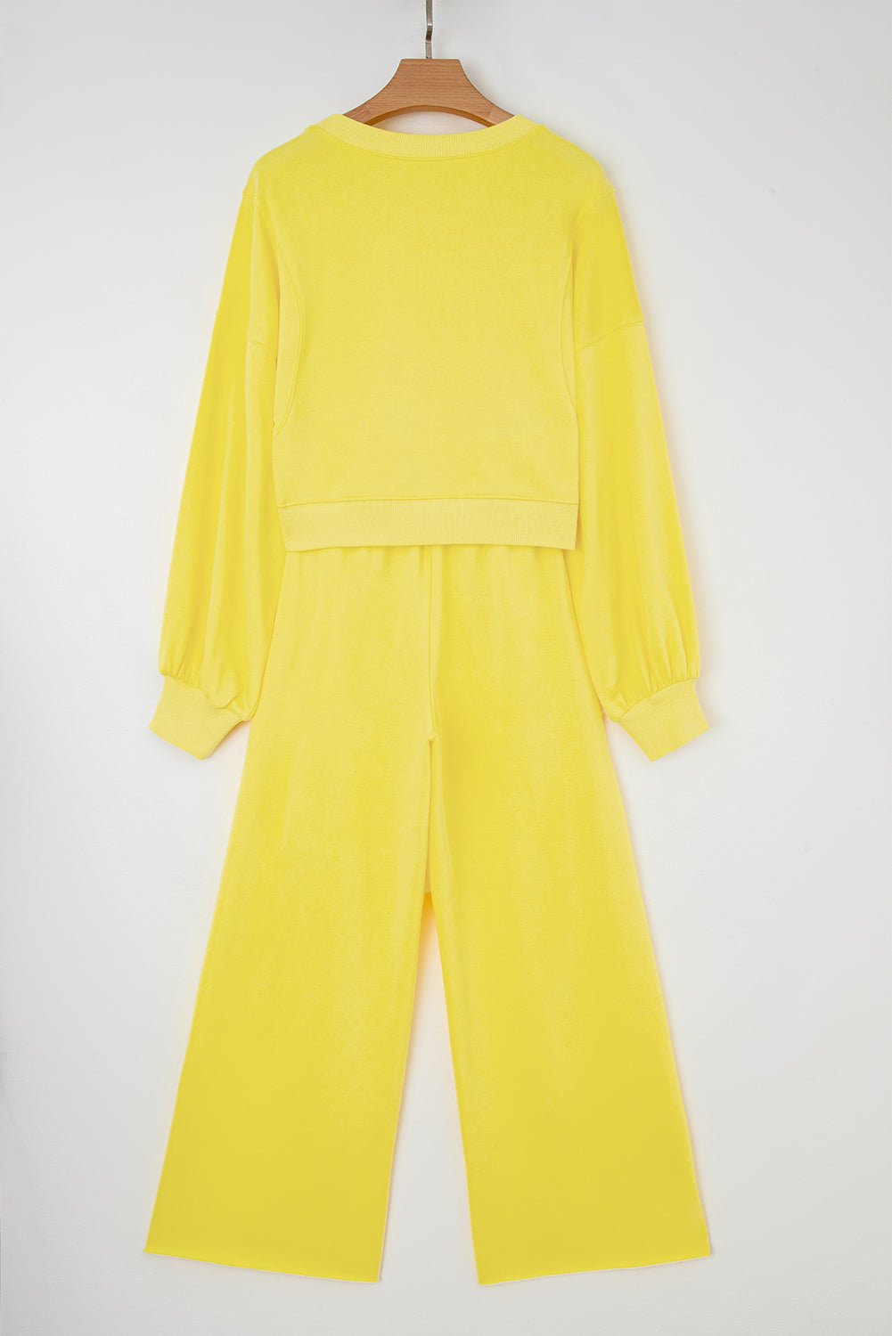 Drop Shoulder Crop Pullover Drawstring Wide Leg Pants Set