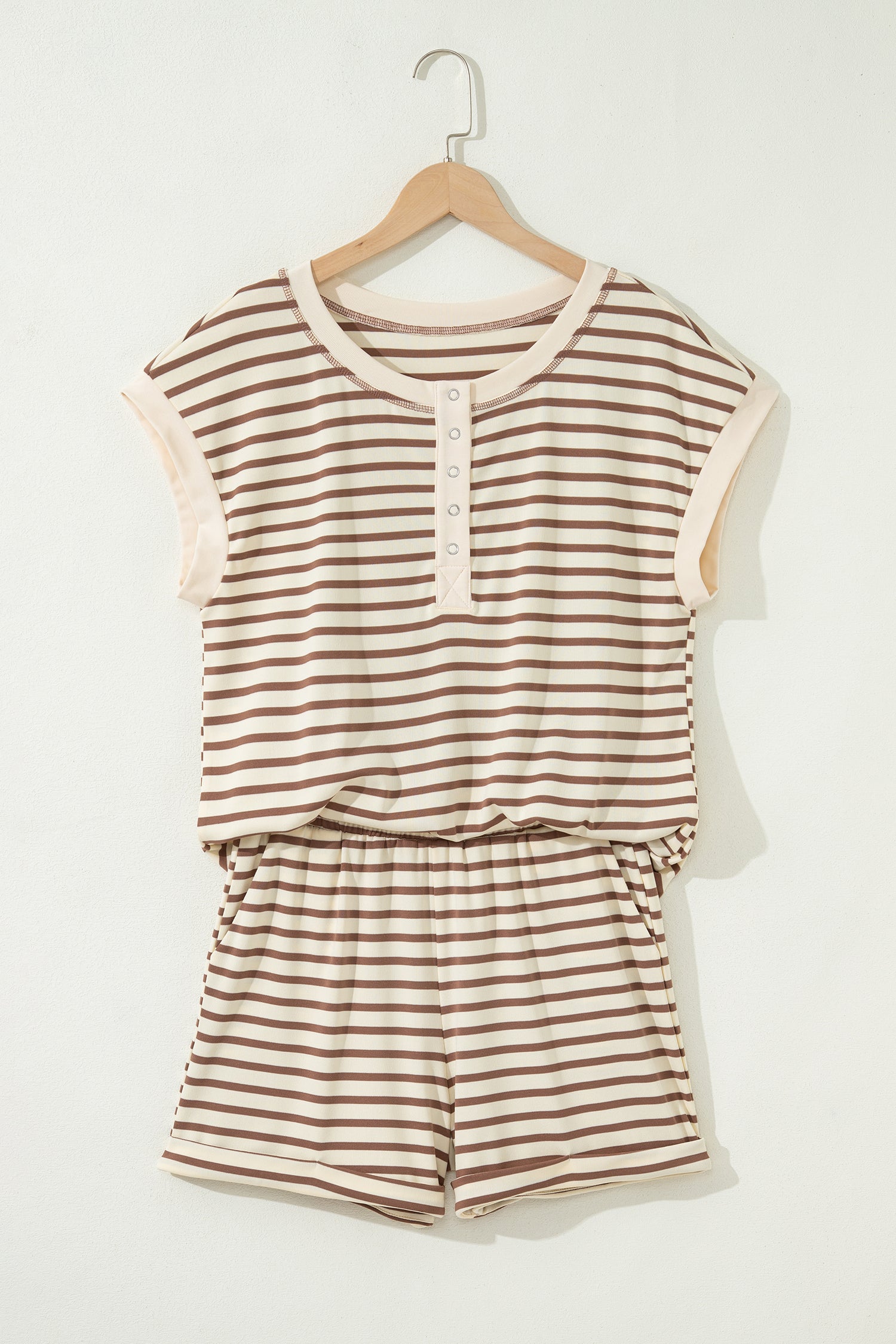 PRE-ORDER: Striped Half Buttons Top and Shorts Set