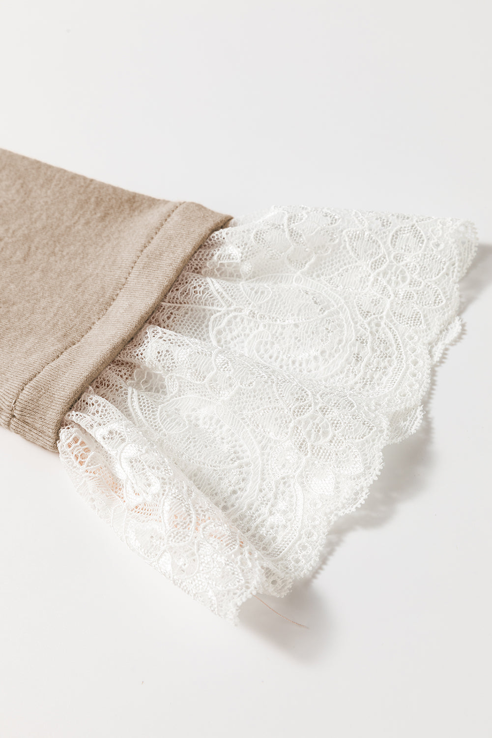 PRE-ORDER: Seam Detail Lace Contrast Cuffs Raglan Sleeve Top