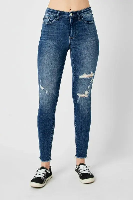 High Waist Distressed Skinny Leg Jeans