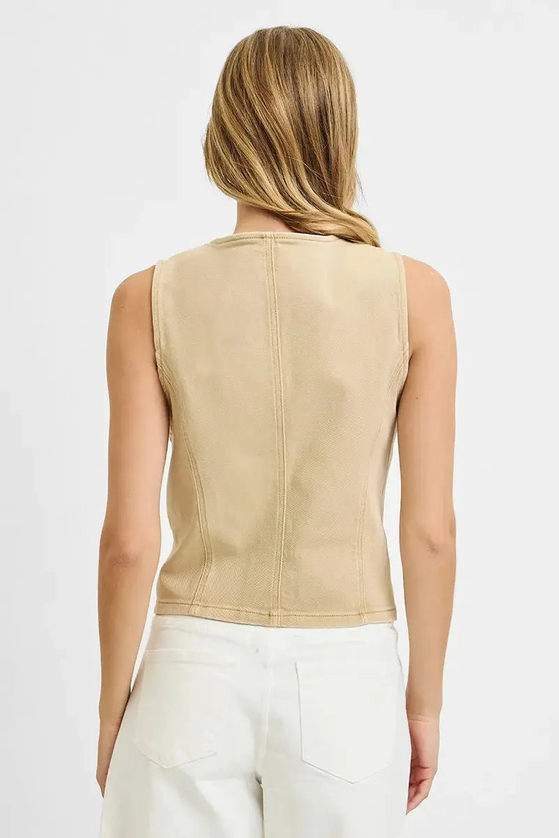 V Neck Button Down Vest