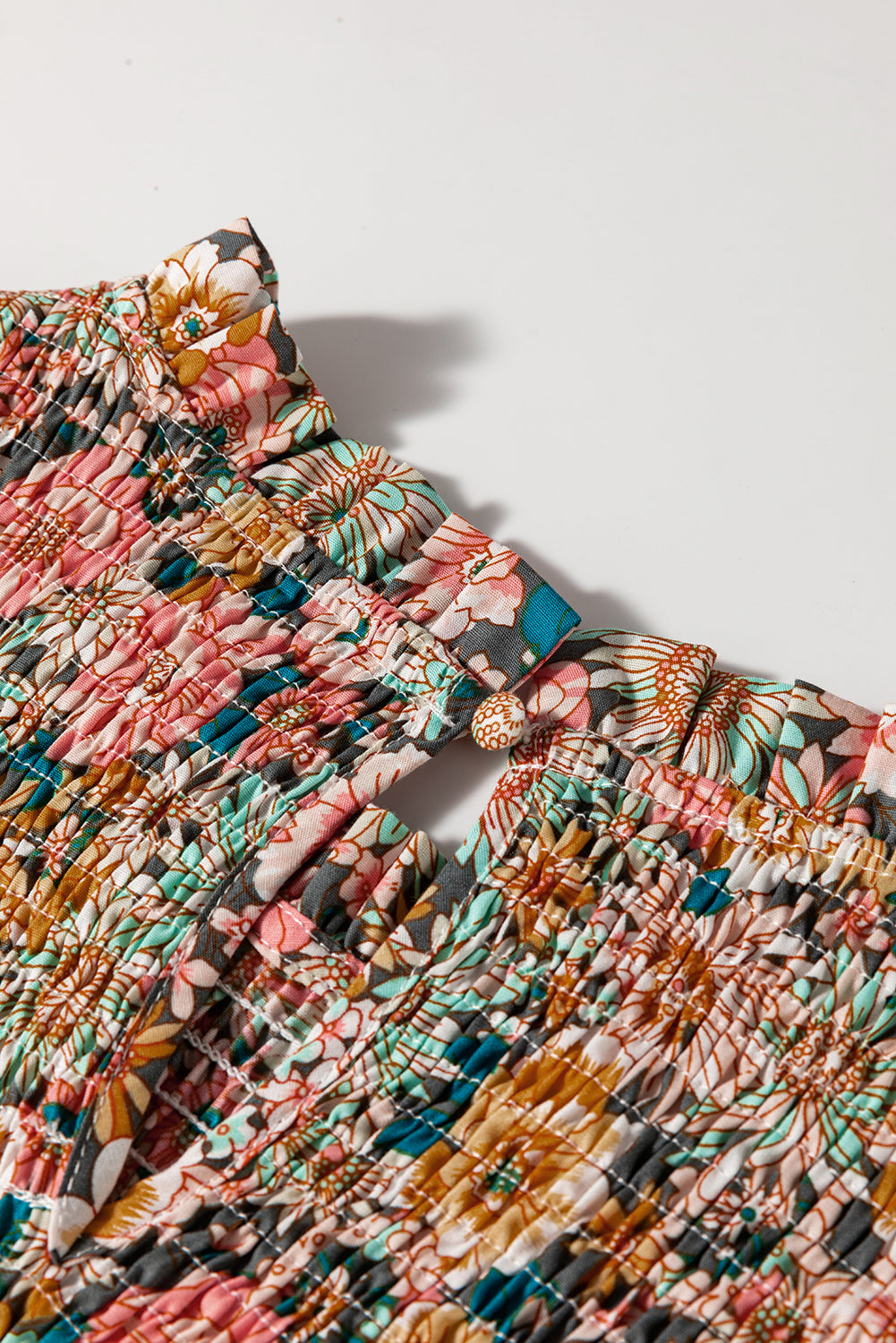 Yellow Floral Smocked Bubble Sleeve Crop Top