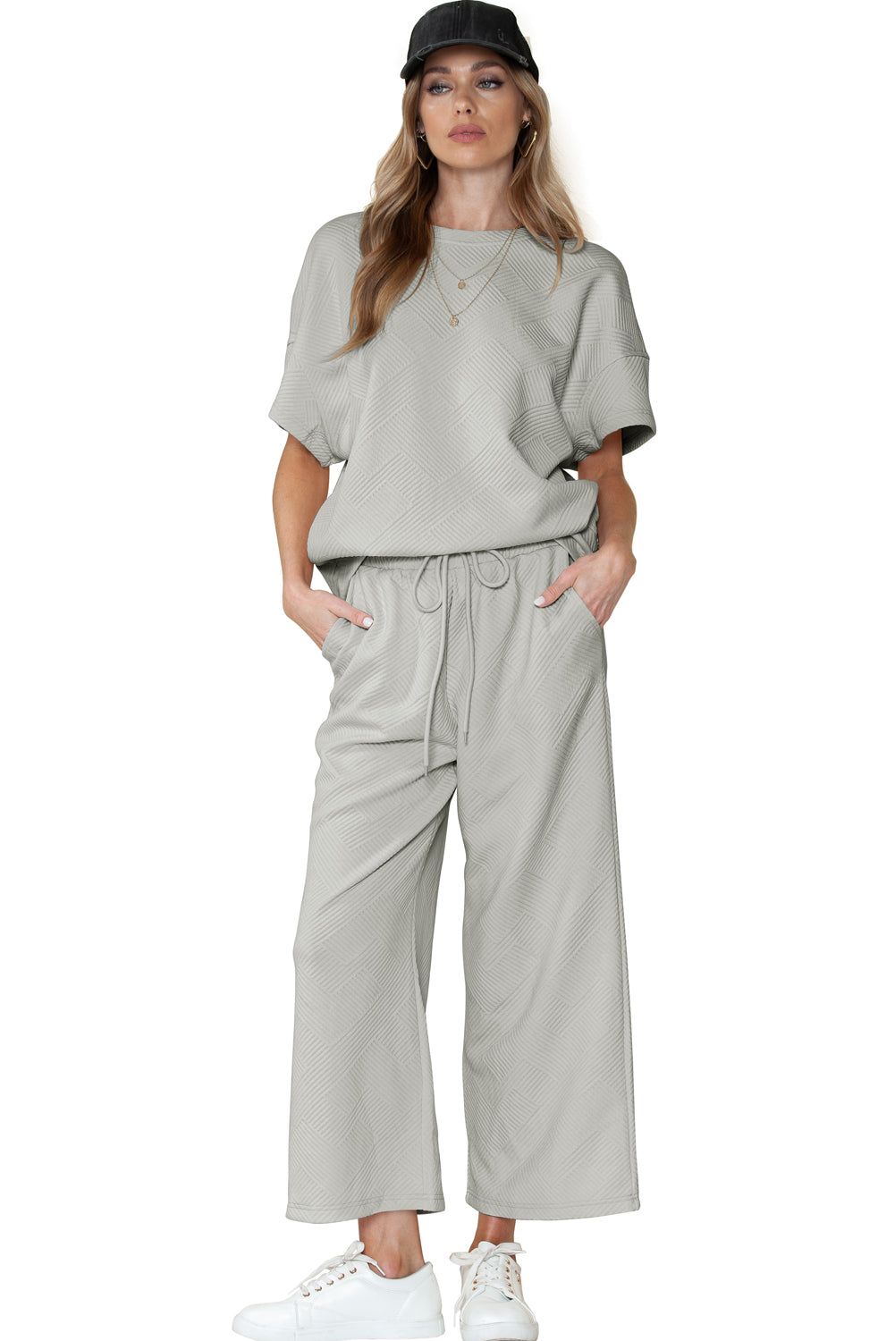Textured Loose Fit Tee and Pants Set