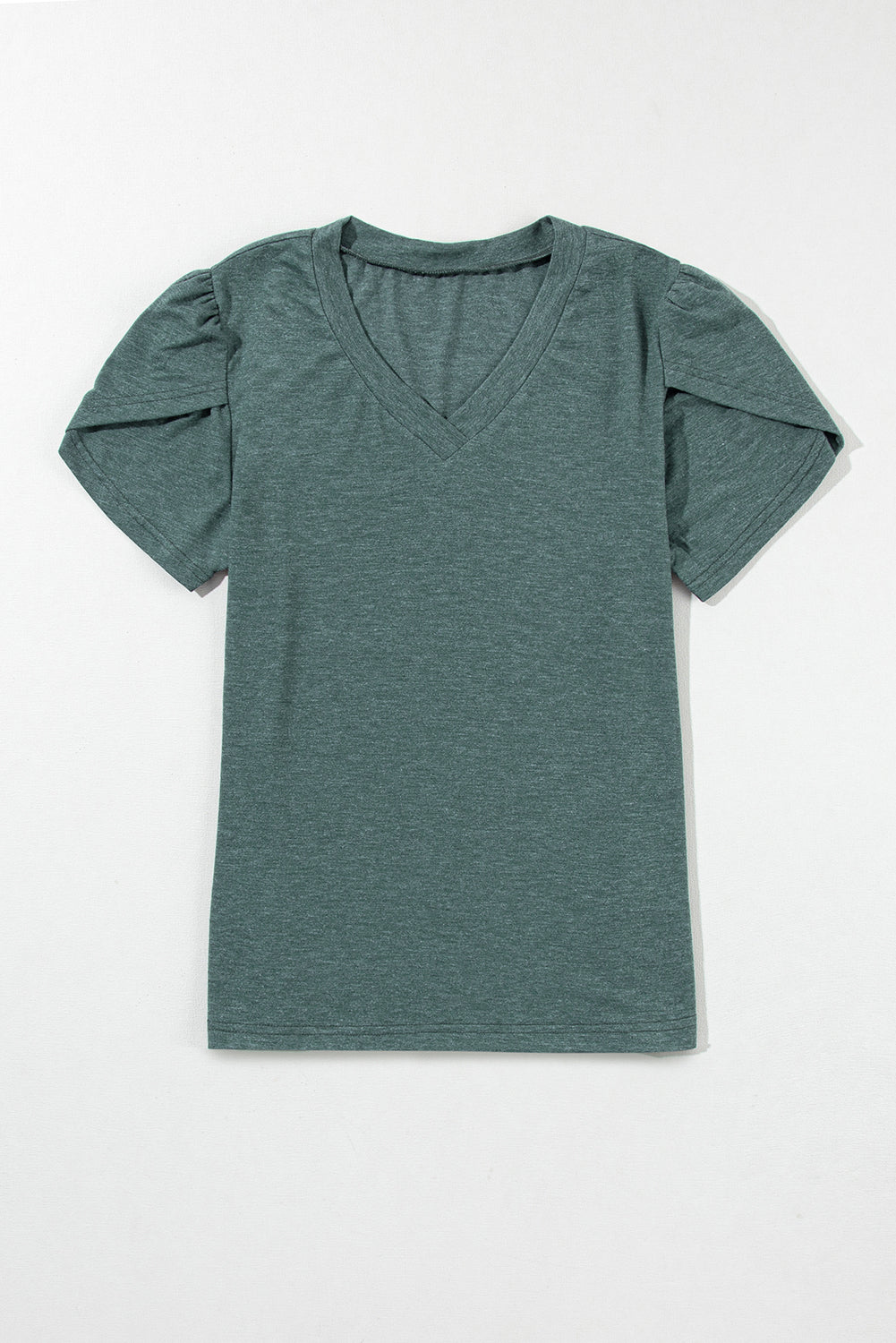 Mist Green Tulip Sleeve V Neck T-Shirt