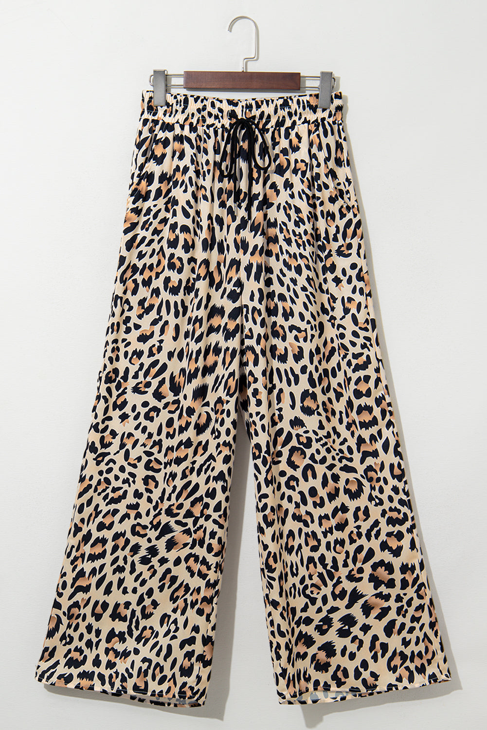 Leopard Drawstring Elastic Waistband Wide Leg Pants