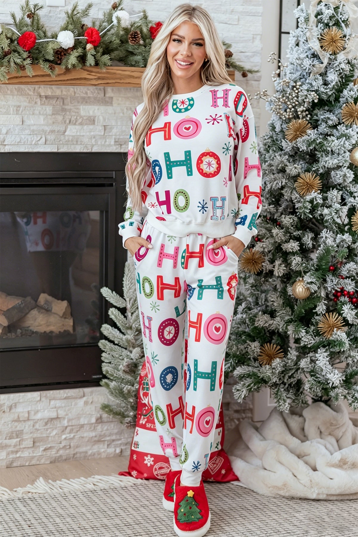 PRE-ORDER: Ho Ho Ho Print Long Sleeve Lounge Set