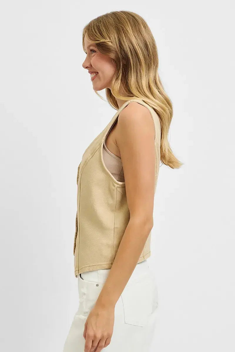 V Neck Button Down Vest